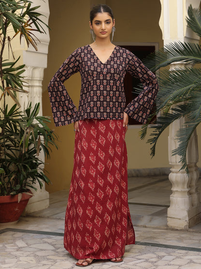 Women's Straight Skirt With Flared Sleeves Top