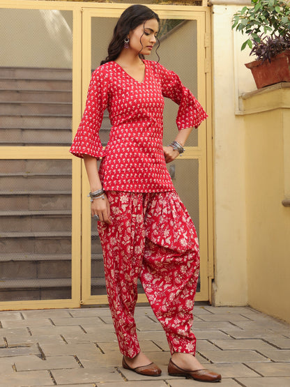 Women's Printed Cotton Kurta With Salwar