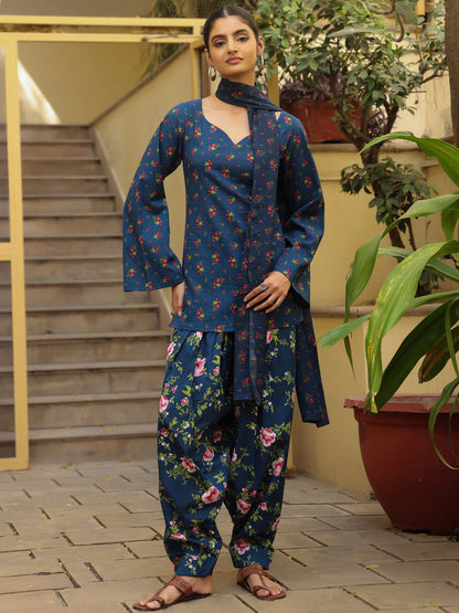 Women's Cotton Kurta With Salwar and Dupatta