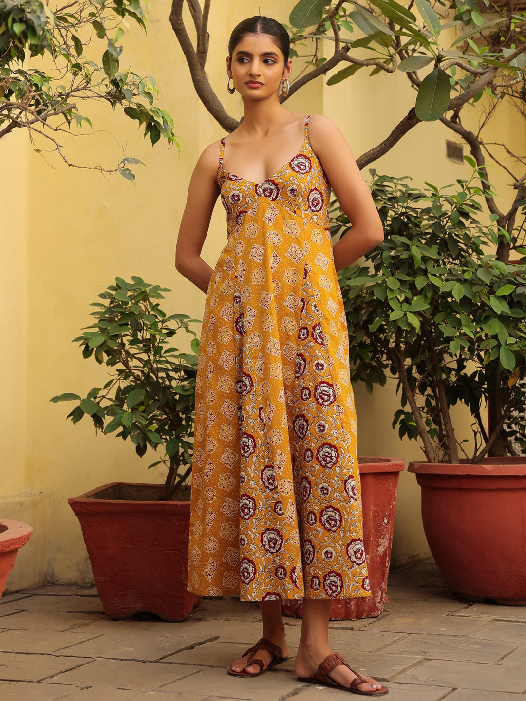 Buy Women's Cotton A Line Midi Dress Online in India | Anayna