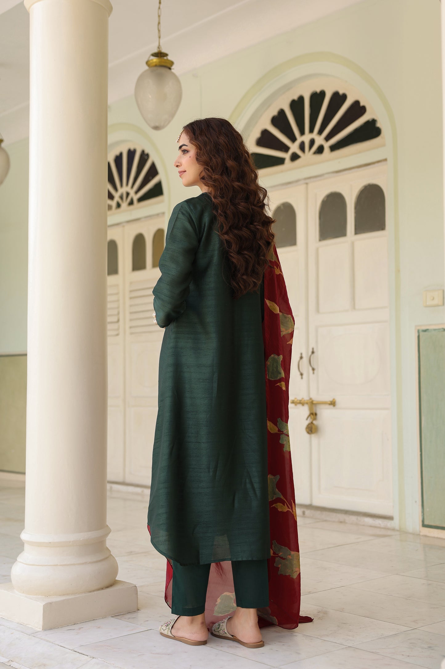 Women's Solid Kurta Set with Floral Dupatta