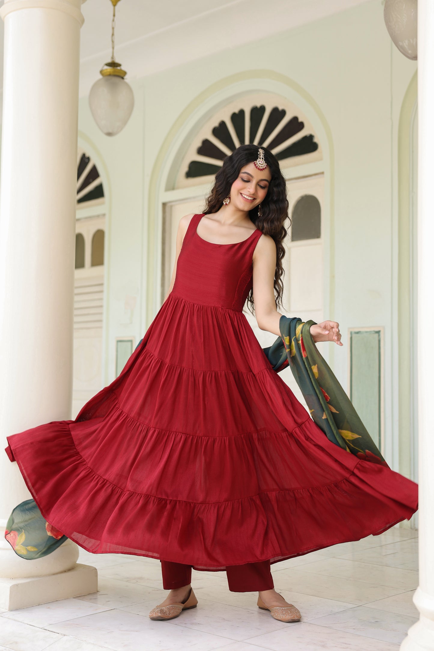 Women's Solid Tiered Anarkali Kurta Set