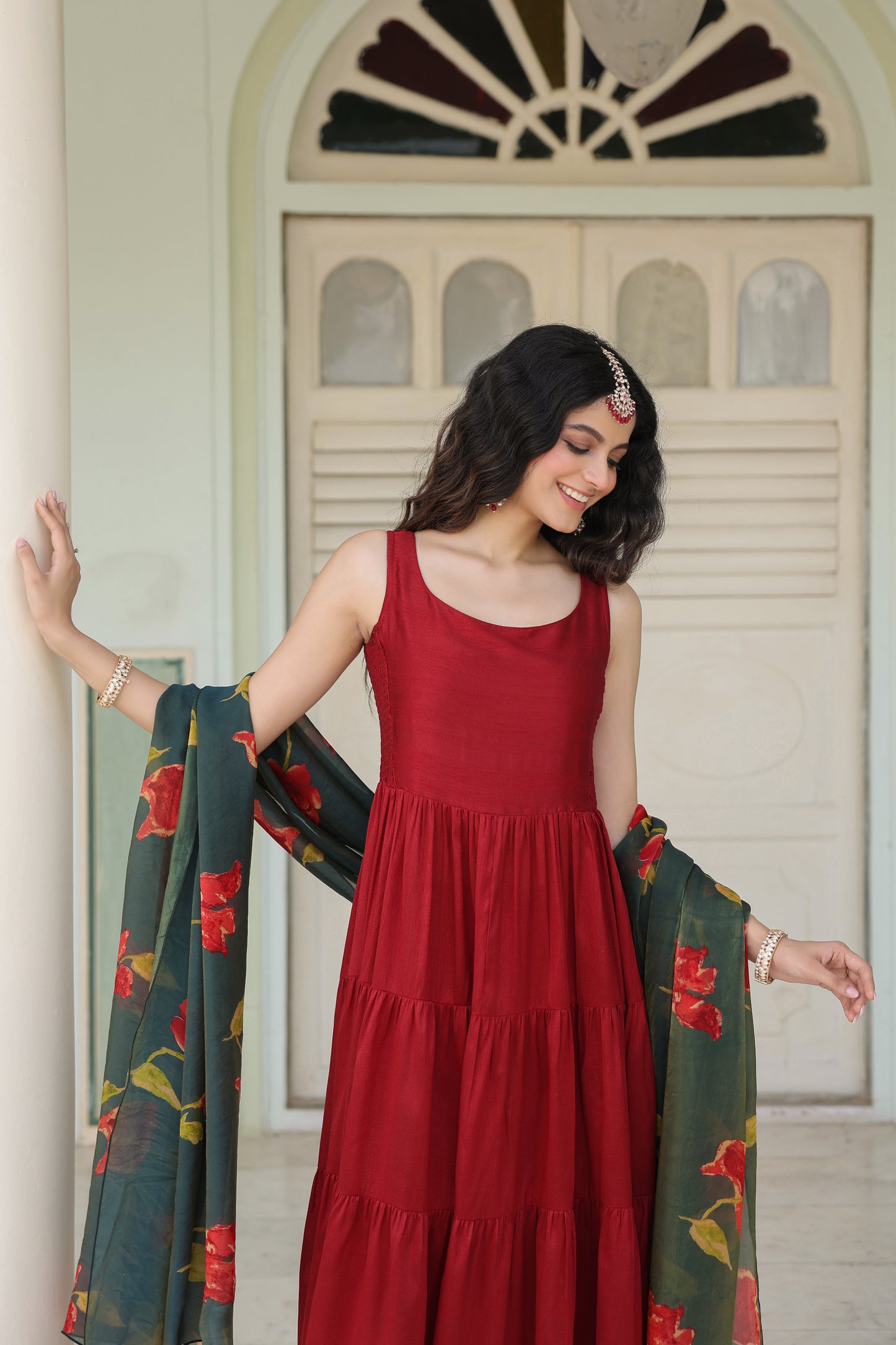 Women's Solid Tiered Anarkali Kurta Set