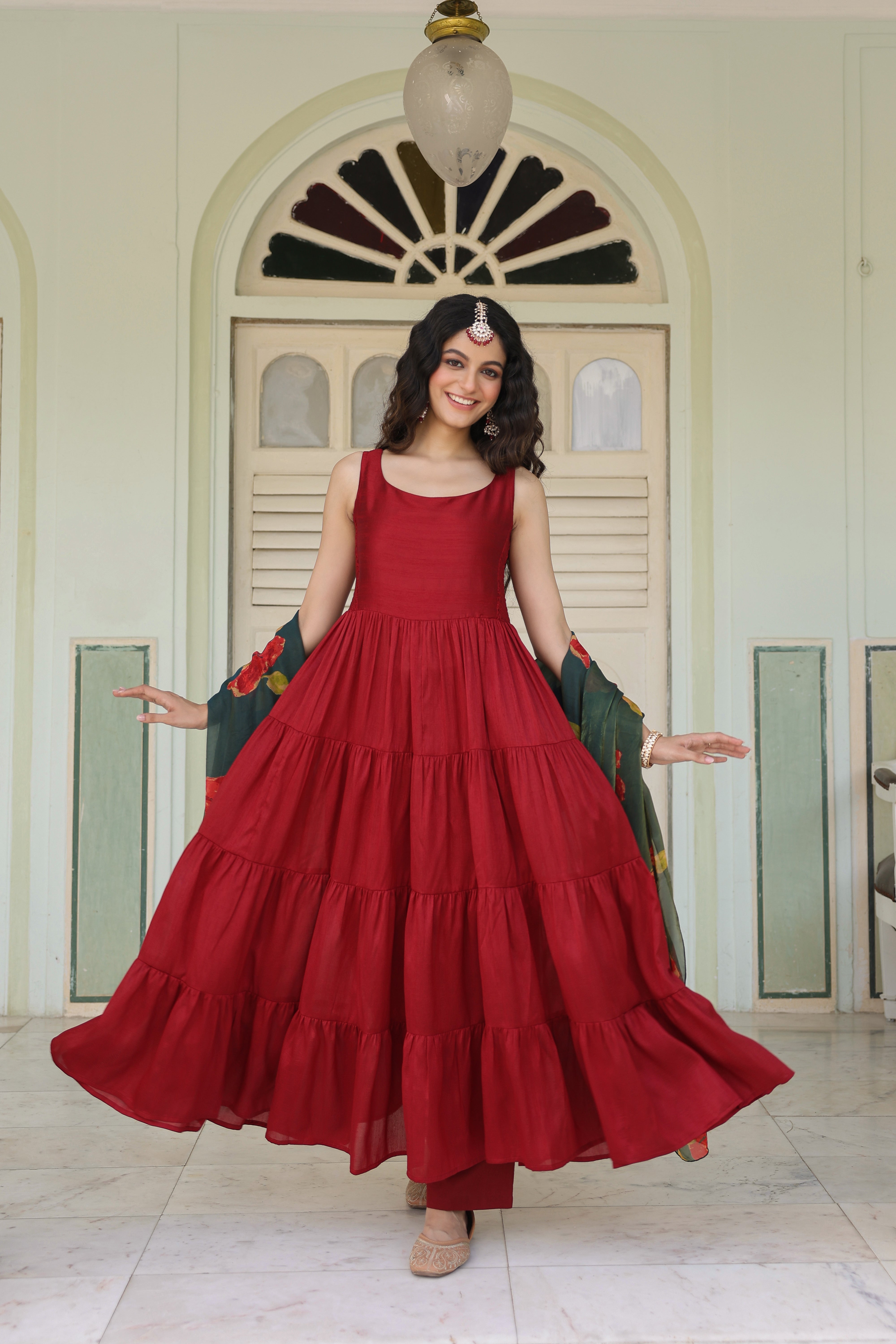 Women's Solid Tiered Anarkali Kurta Set