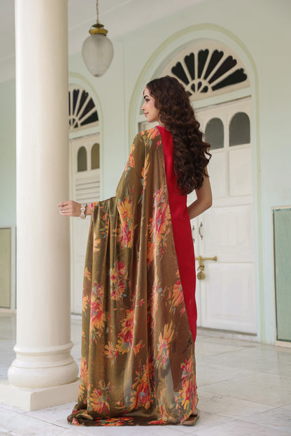 Women's Sleeveless Kurta Set with Floral Dupatta