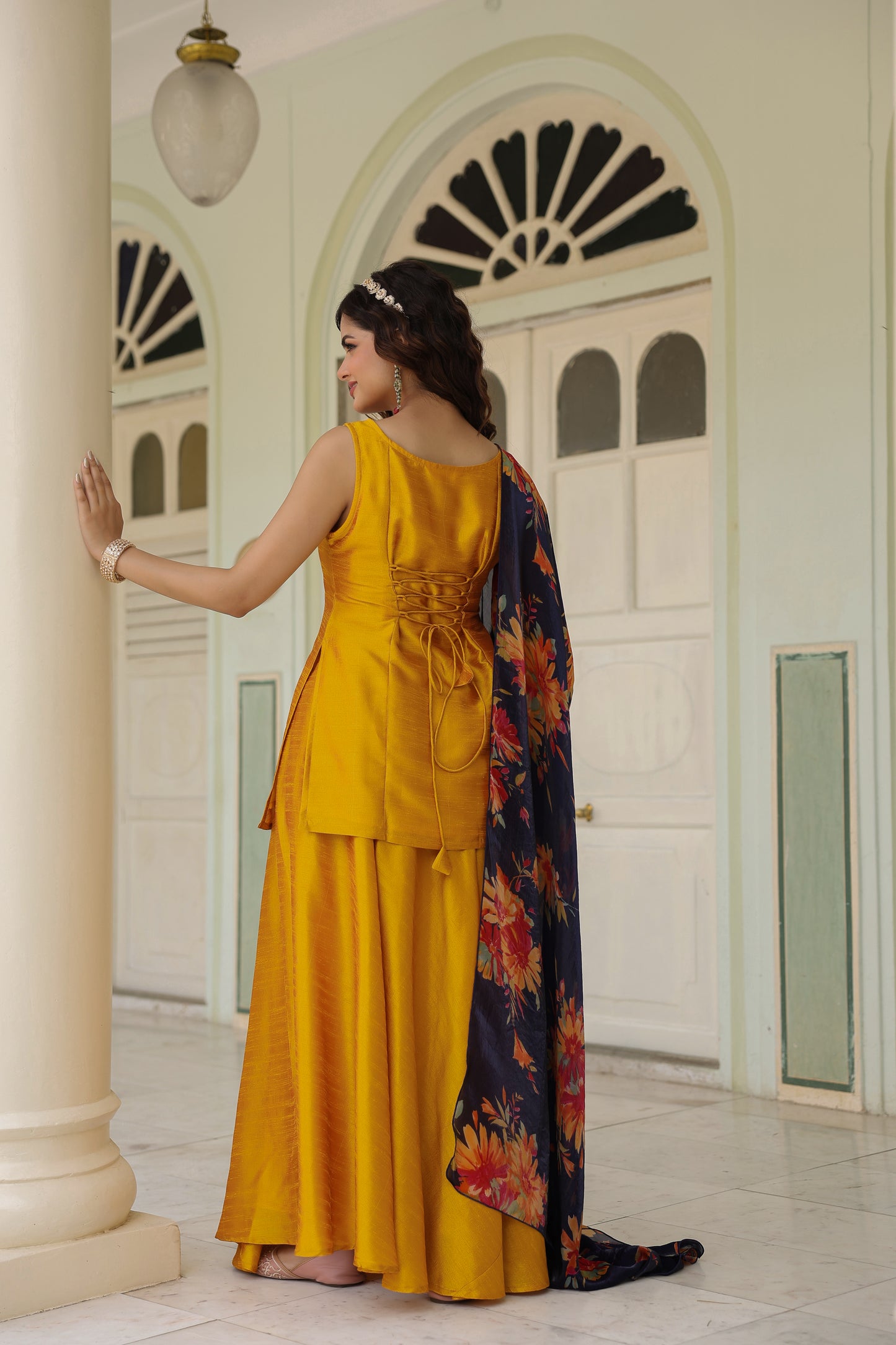 Women's Corset Skirt Set with Floral Dupatta