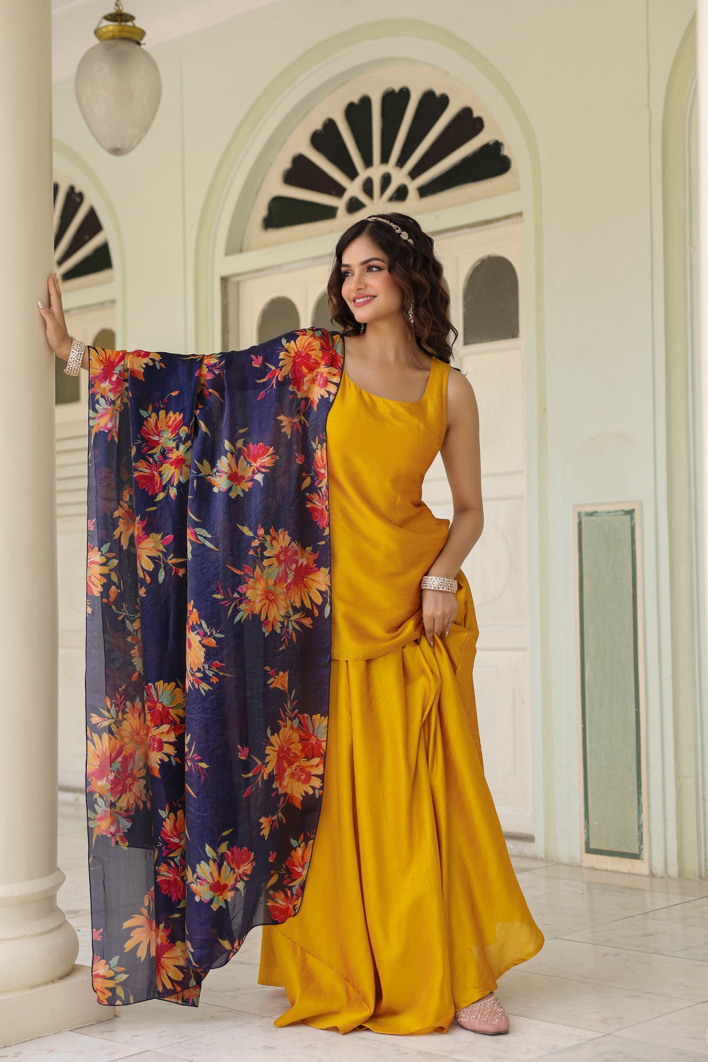 Women's Corset Skirt Set with Floral Dupatta