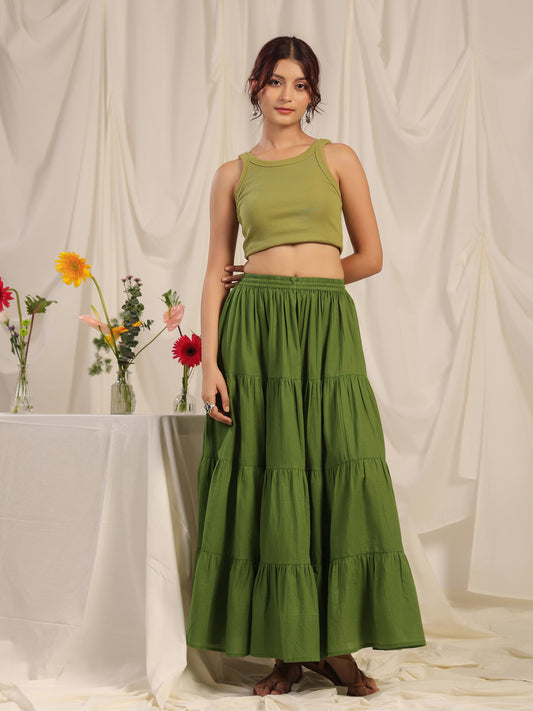 Women's Green flared Maxi Skirt
