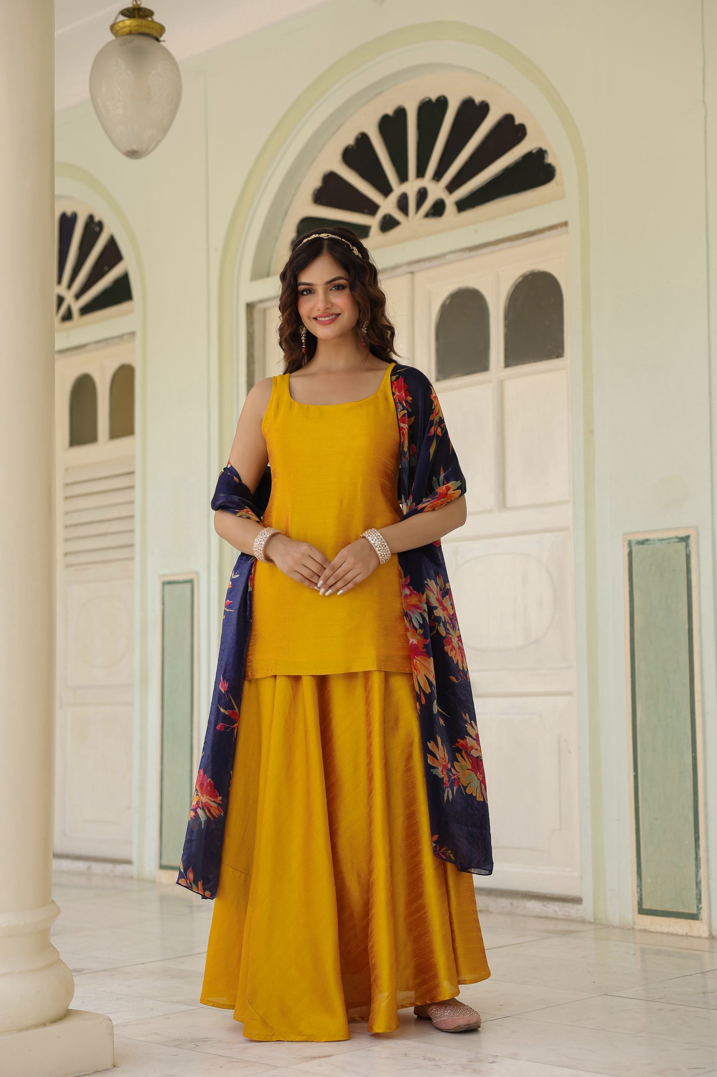 Women's Corset Skirt Set with Floral Dupatta