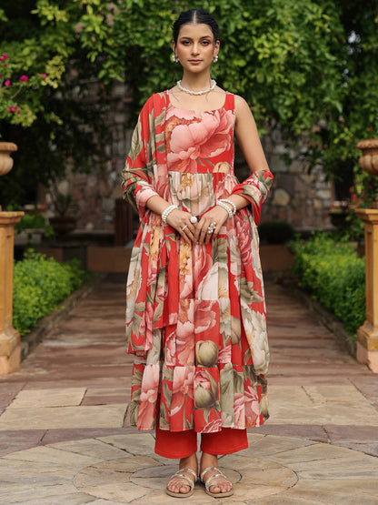 Women's Floral Tiered Kurta Set