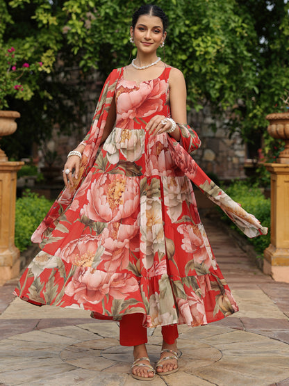 Women's Floral Tiered Kurta Set