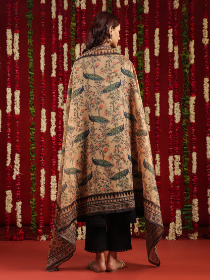 Women's Black Cotton Kurta Set with Printed Chanderi Dupatta