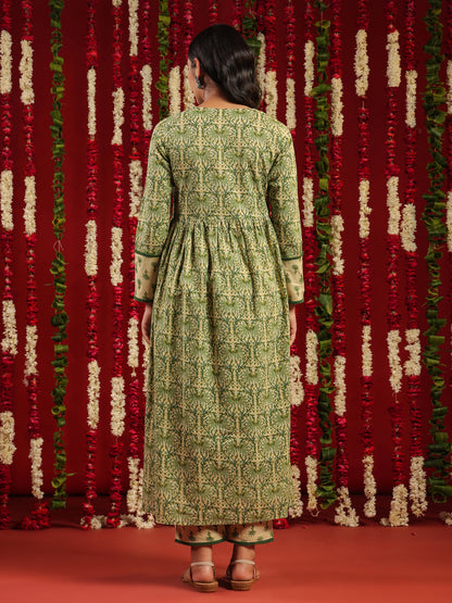 Women's Printed Cotton Anarkali Suit Set