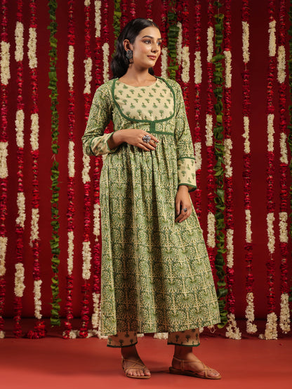 Women's Printed Cotton Anarkali Suit Set