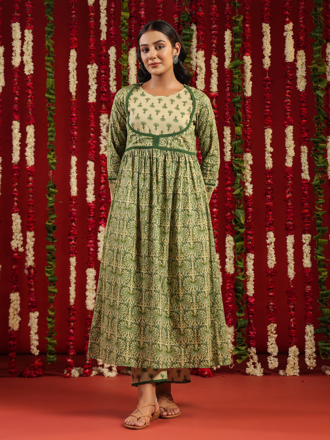 Women's Printed Cotton Anarkali Suit Set