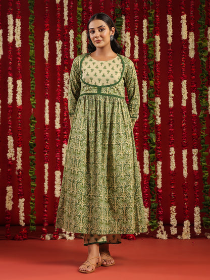 Women's Printed Cotton Anarkali Suit Set