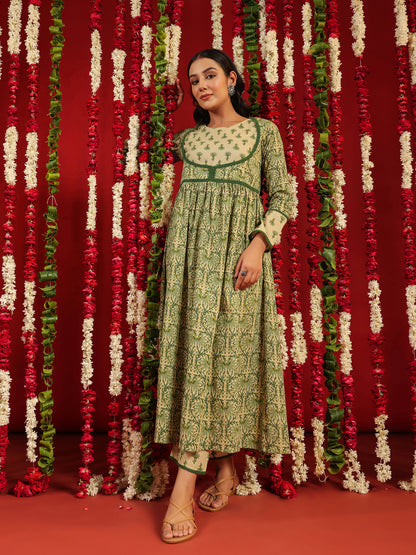 Women's Printed Cotton Anarkali Suit Set