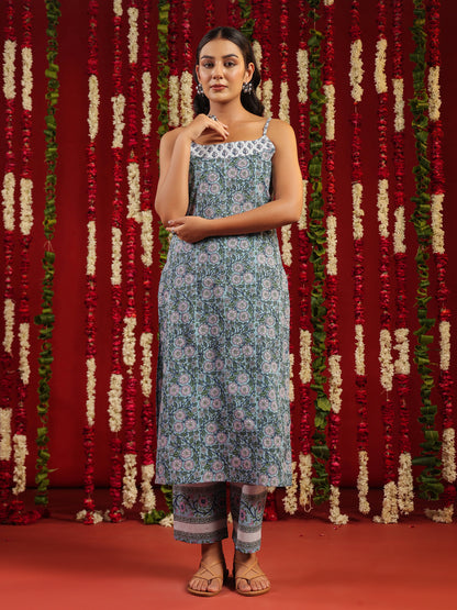 Women's Designer Blue Printed Cotton Suit Set