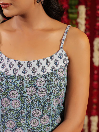 Women's Designer Blue Printed Cotton Suit Set