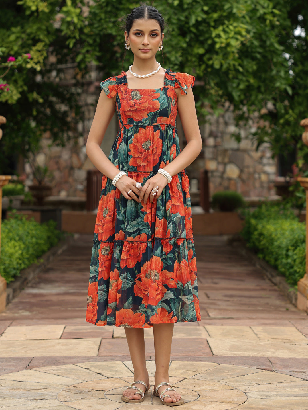 Buy Women's Fit and Flared Floral Dress Online in India | Anayna Buy Women's Fit and Flared Floral Dress Online in India | Anayna