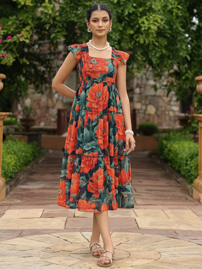 Women's Fit and Flared Floral Dress