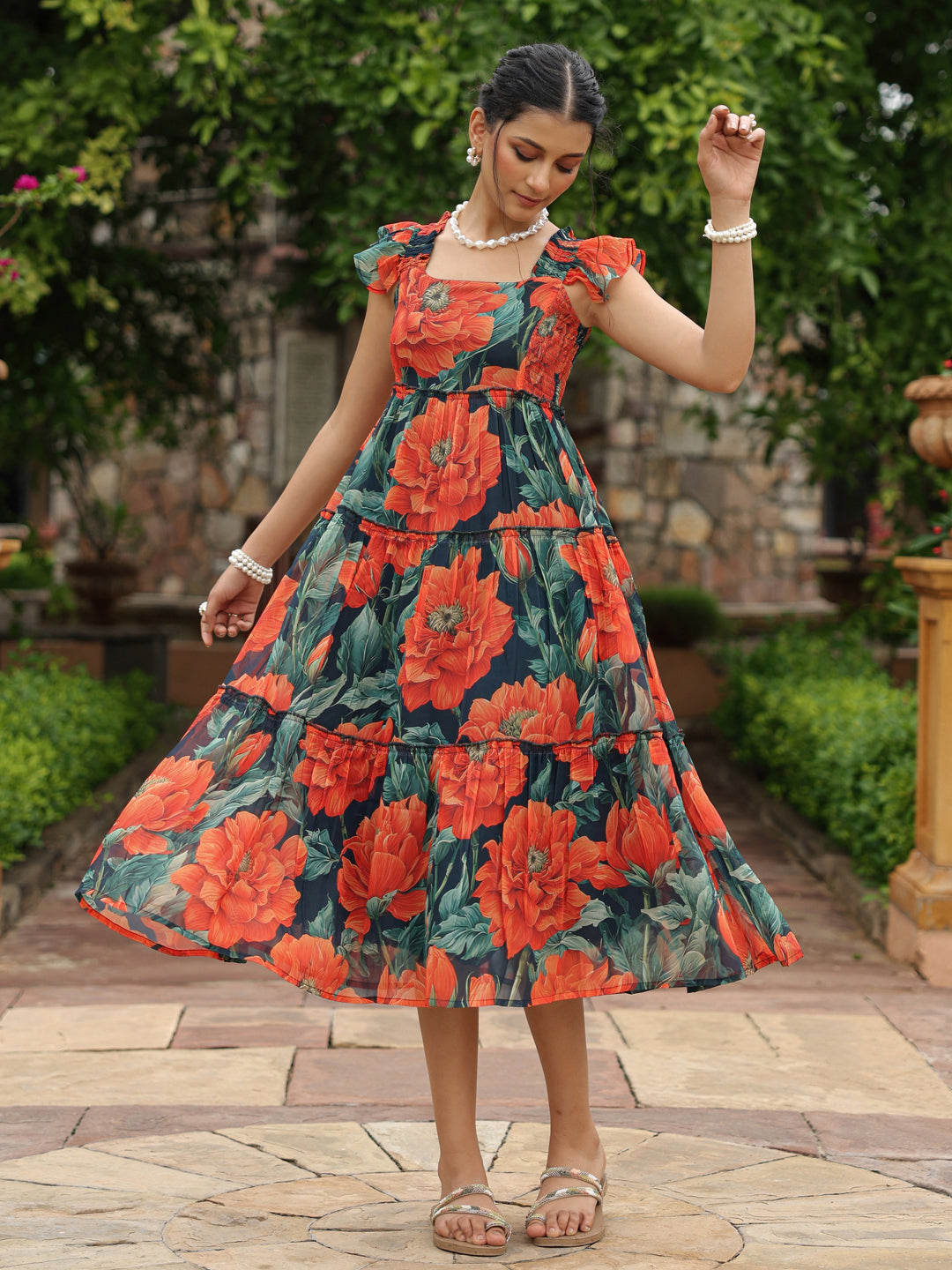 Women's Fit and Flared Floral Dress