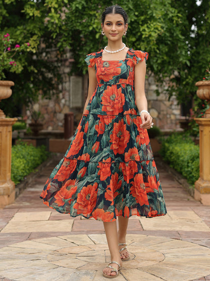 Women's Fit and Flared Floral Dress
