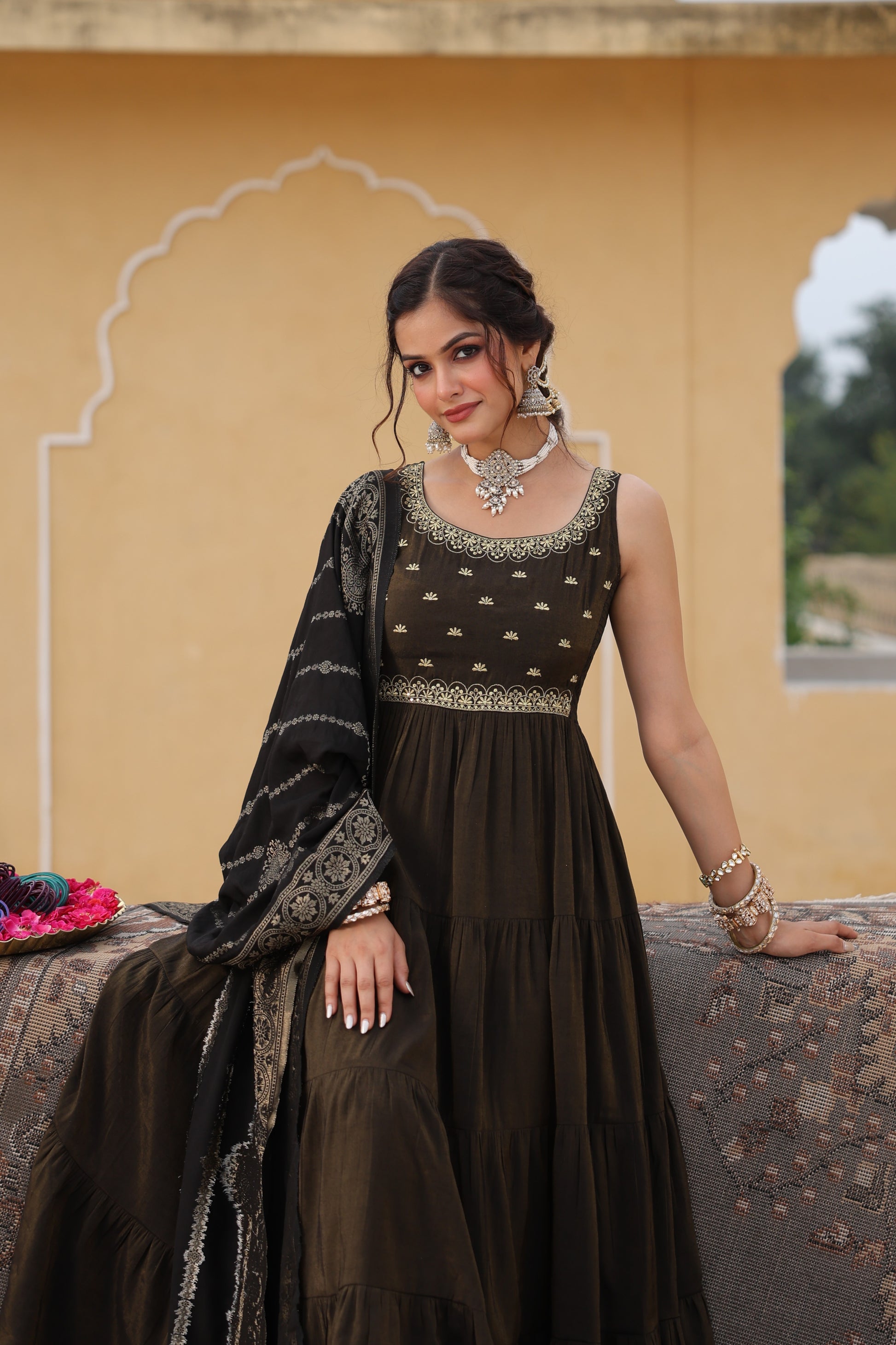Buy Women's Black Sleeveless Tiered Anarkali set Online in India | Anayna Buy Women's Black Sleeveless Tiered Anarkali set Online in India | Anayna