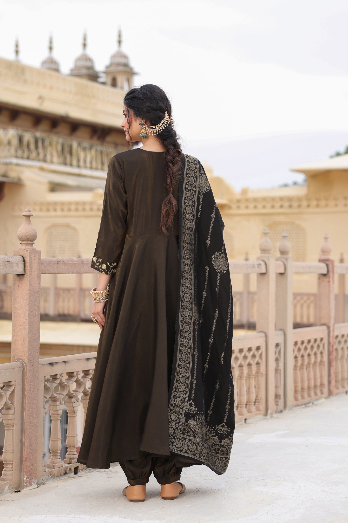 Women's Embroidered Black Anarkali Kurta Set