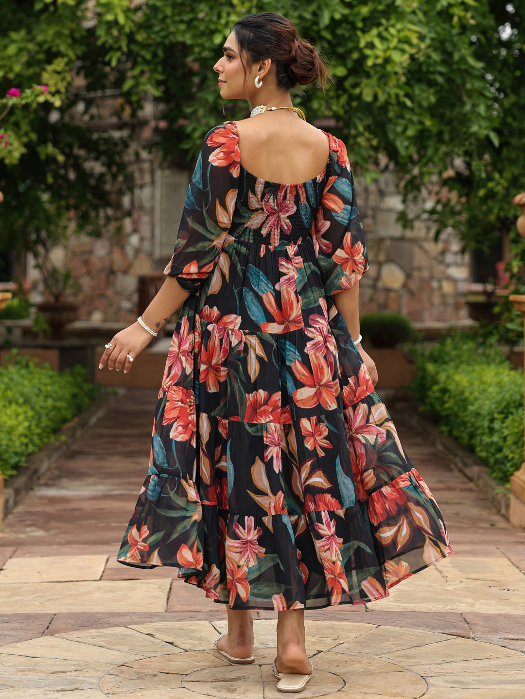 Buy Women's Long Floral Dress With Balloon Sleeves Online in India | Anayna Buy Women's Long Floral Dress With Balloon Sleeves Online in India | Anayna