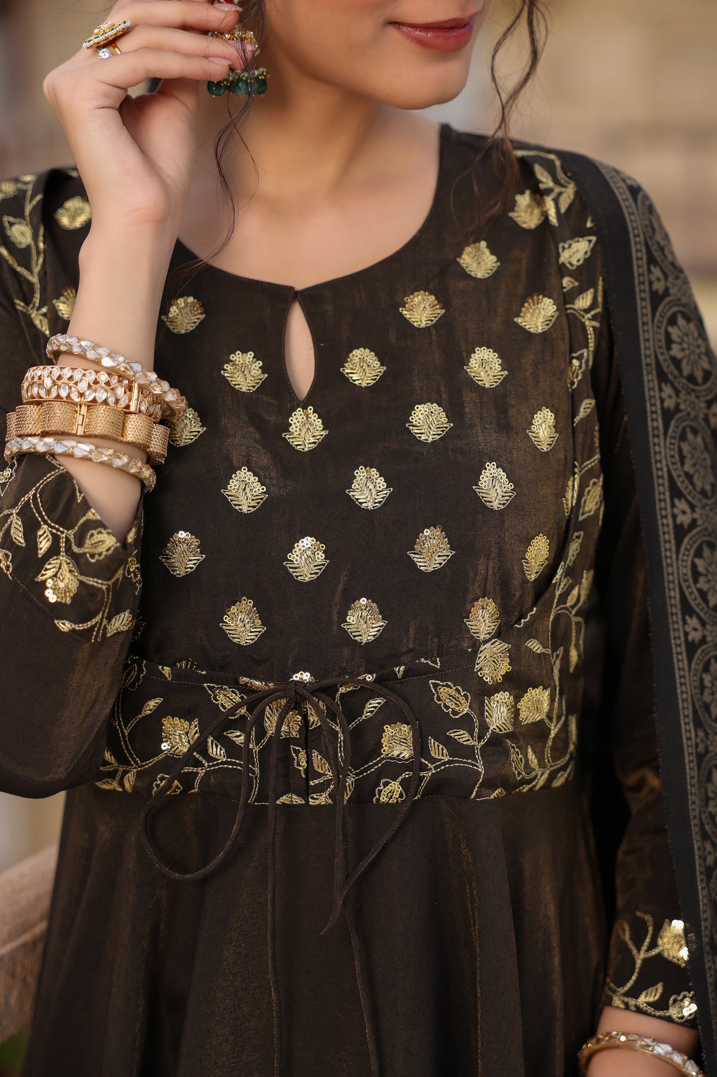 Women's Embroidered Black Anarkali Kurta Set