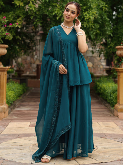 Women's Peplum Short Kurta Skirt Set