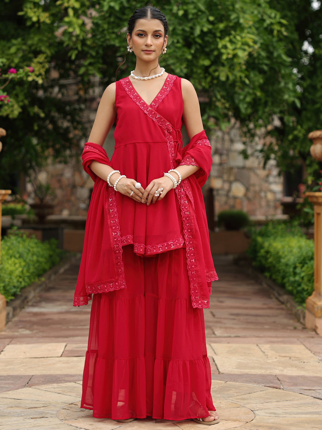 Women's Peplum Angrkha Sharara Set