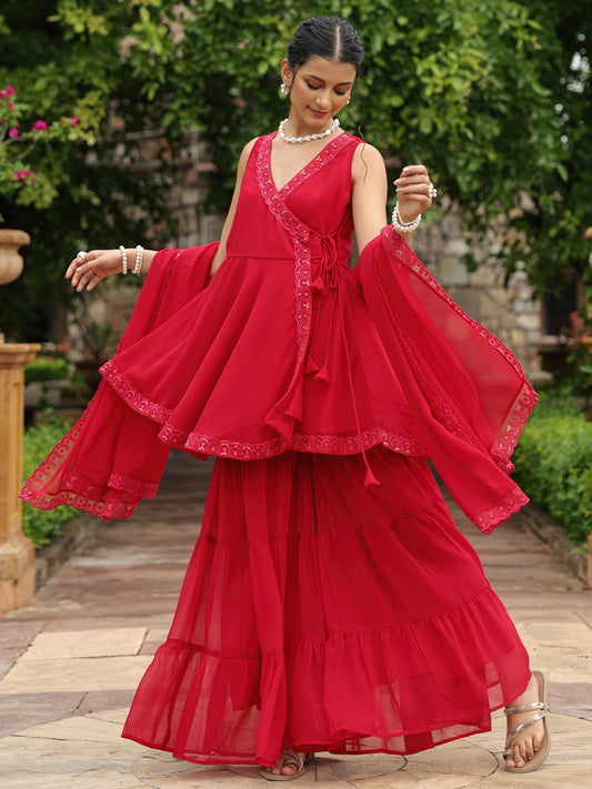 Women's Peplum Angrkha Sharara Set