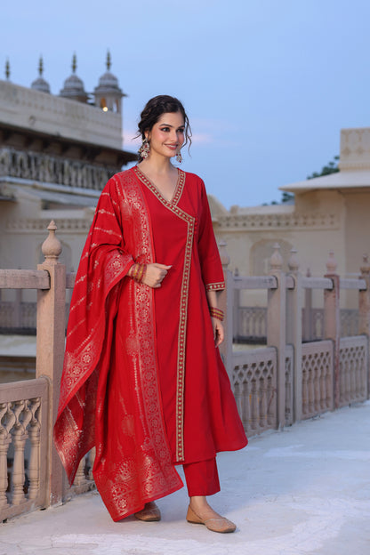 Women's Embroidered Angrakha Kurta Set