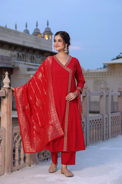 Women's Embroidered Angrakha Kurta Set