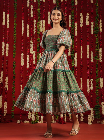 Women's Cotton Tier Dress with Lace