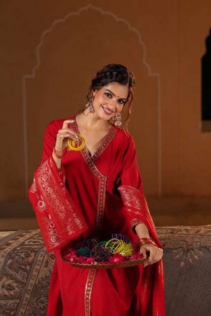 Women's Embroidered Angrakha Kurta Set