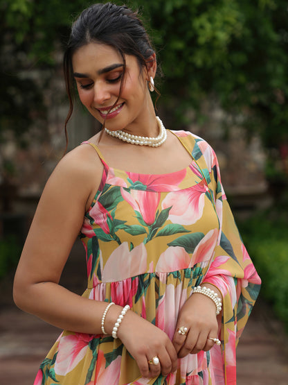 Women's Floral Tiered Kurta Set