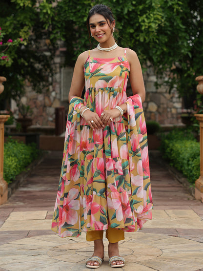 Women's Floral Tiered Kurta Set