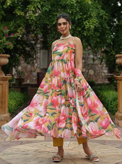 Women's Floral Tiered Kurta Set