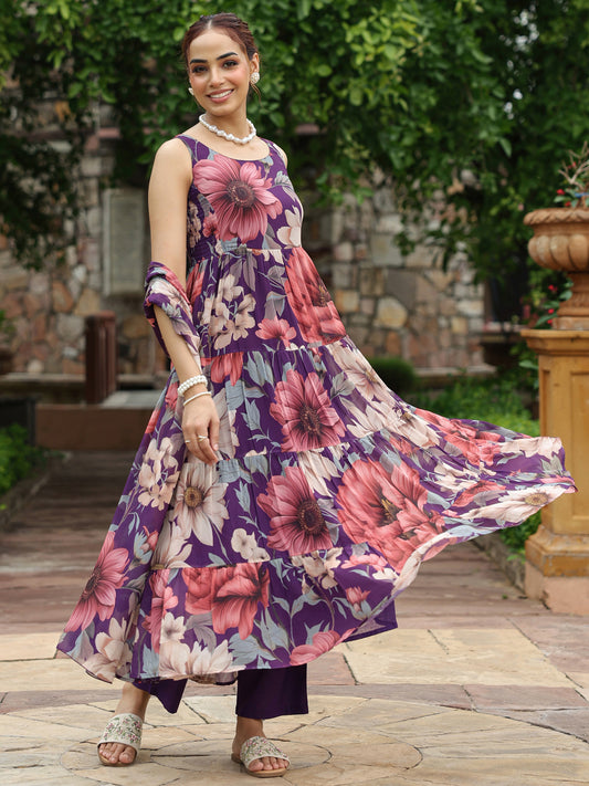 Women's Floral Anarkali Kurta Set