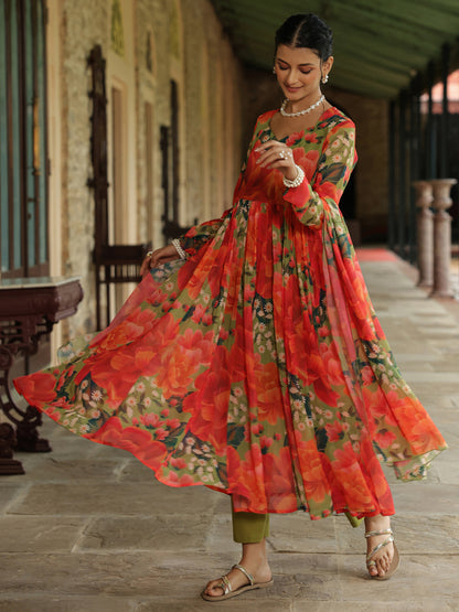 Women's Floral Flared Anarkali Set