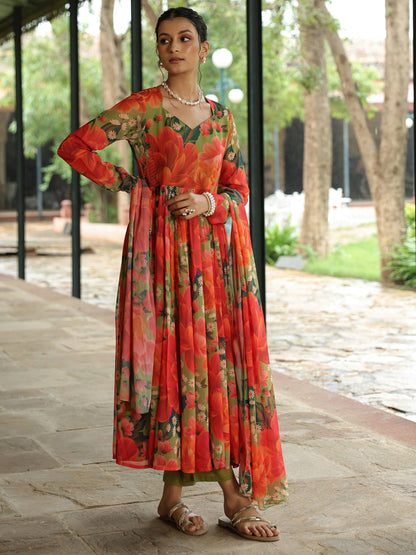 Women's Floral Flared Anarkali Set