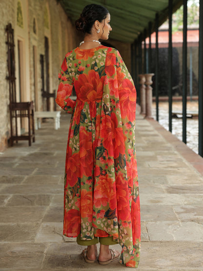 Women's Floral Flared Anarkali Set