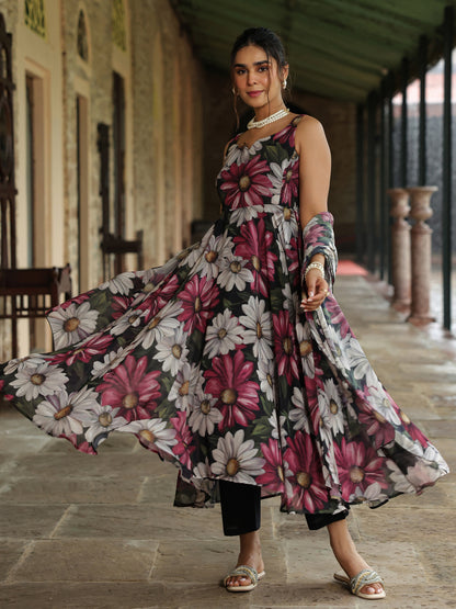 Women's Floral Flared Anarkali Set
