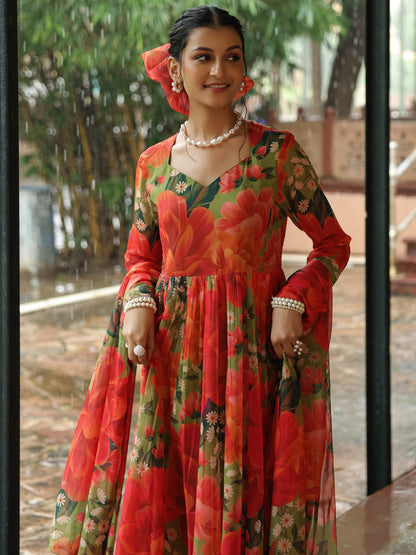 Women's Floral Flared Anarkali Set