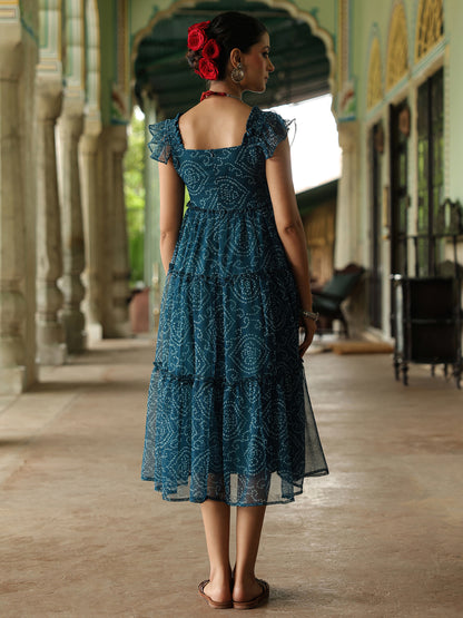 Women's Fit and Flare Bandhani Dress