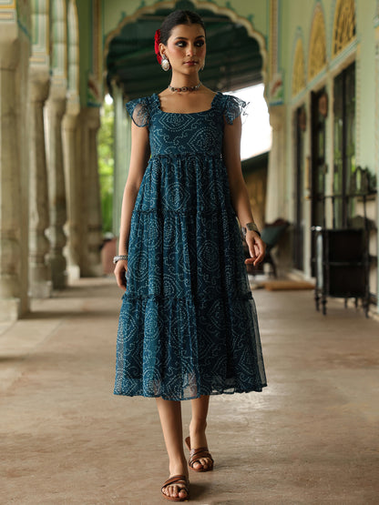 Women's Fit and Flare Bandhani Dress