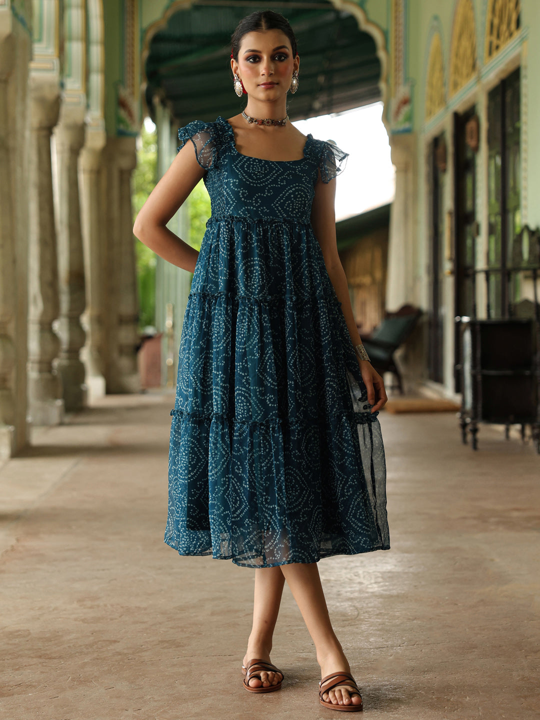 Women's Fit and Flare Bandhani Dress